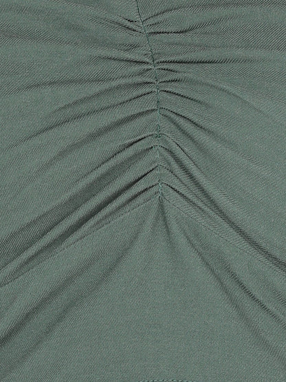 Golden Kite Women Solid Green Sweetheart Neck Front rouching Detail