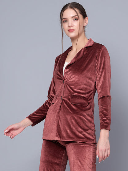 Golden Kite Black Solid Women Single-Breasted Velvet Blazer .