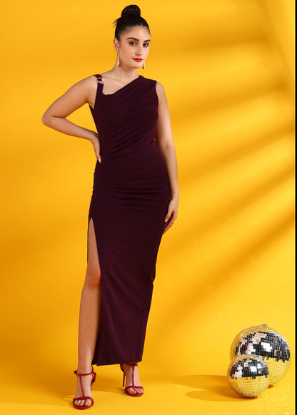 Golden Kite Assymetric-Neck Sleeveless Draped Maxi Dress With Buckle Detail