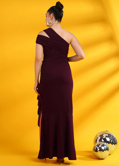 Golden Kite One Shoulder Front Ruffle Maxi Dress