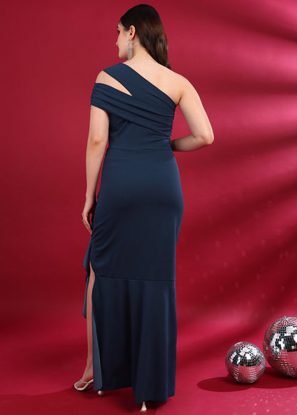 Golden Kite One Shoulder Front Ruffle Maxi Dress