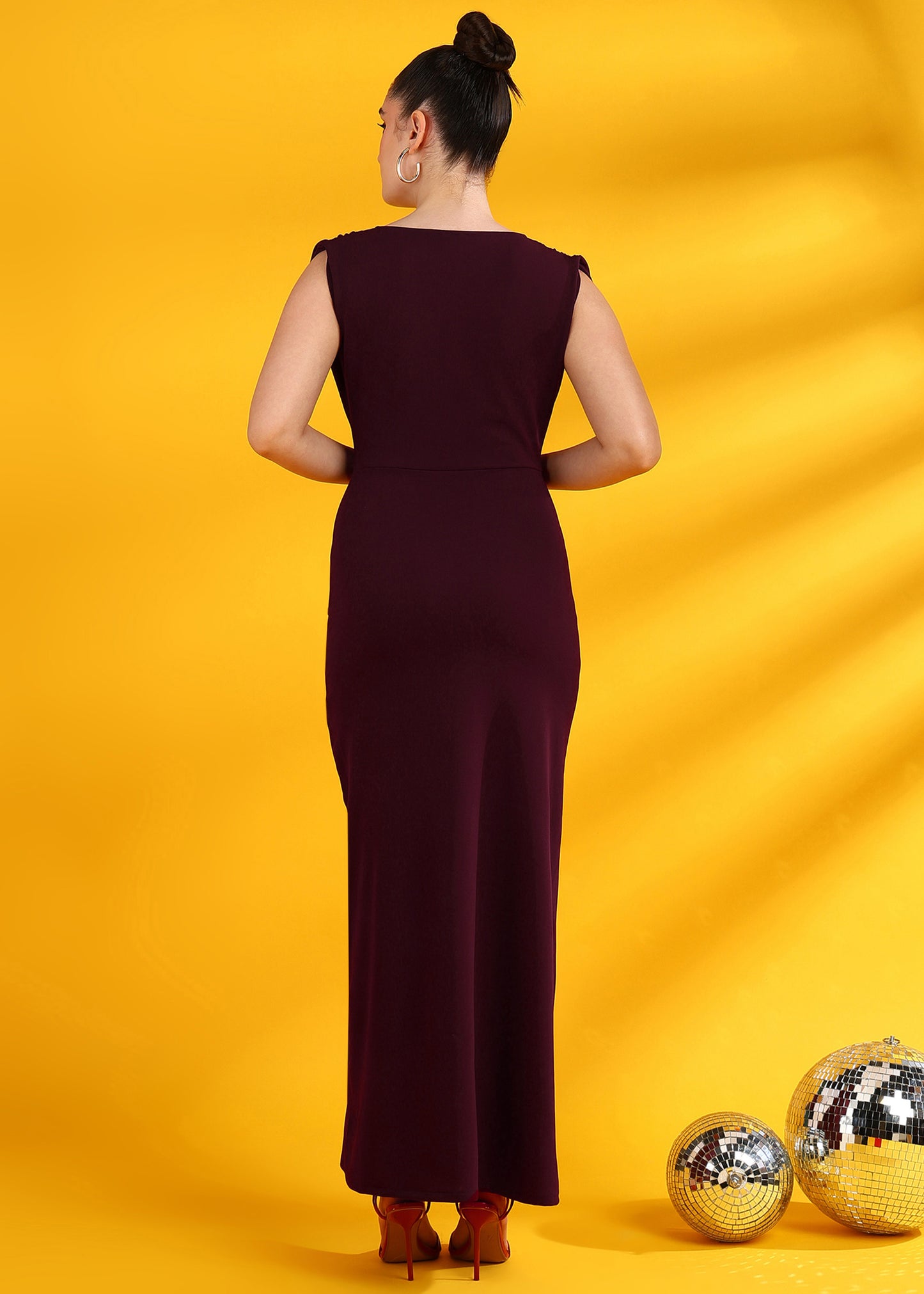 Golden Kite Pleated Shoulder Ruched Front Maxi Dress with Slit