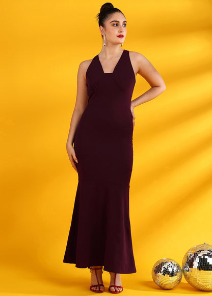 Golden Kite Women’s Front V-Neck Fish Cut Maxi Party Wear Dress with Back Bow Detail