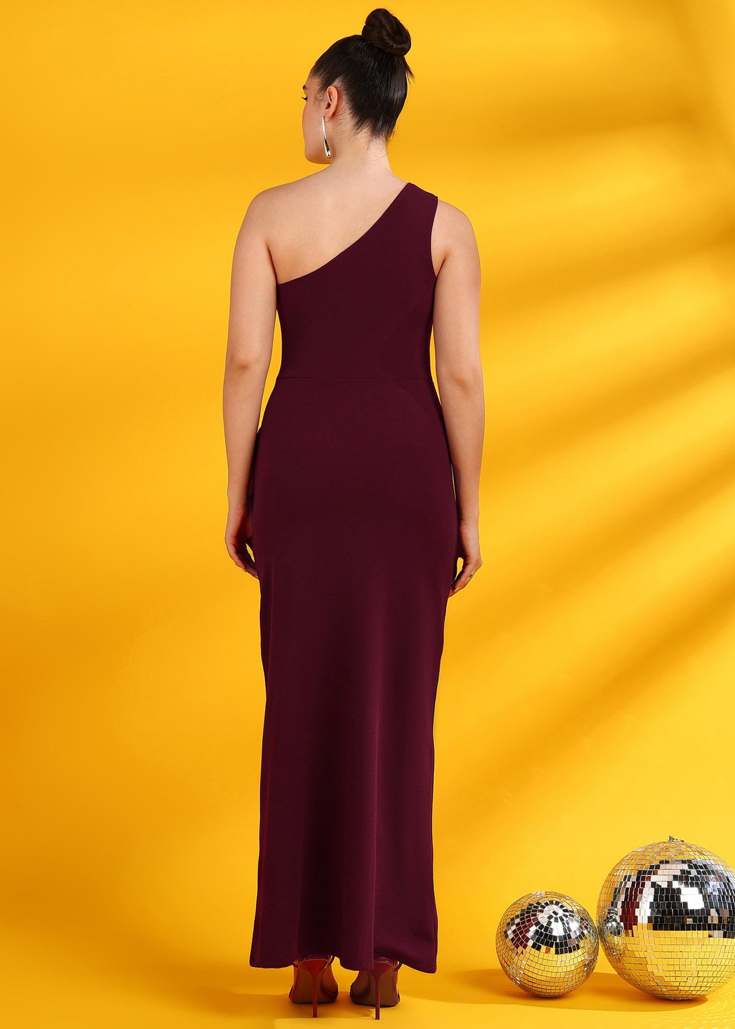 Golden Kite One-Shoulder Ruched Front Ruffle Maxi Dress