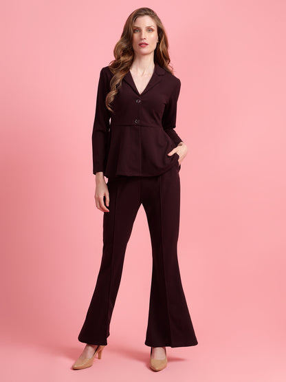 Golden Kite Black Women Solid A-Line Top & Flared Trouser Co-Ord Set