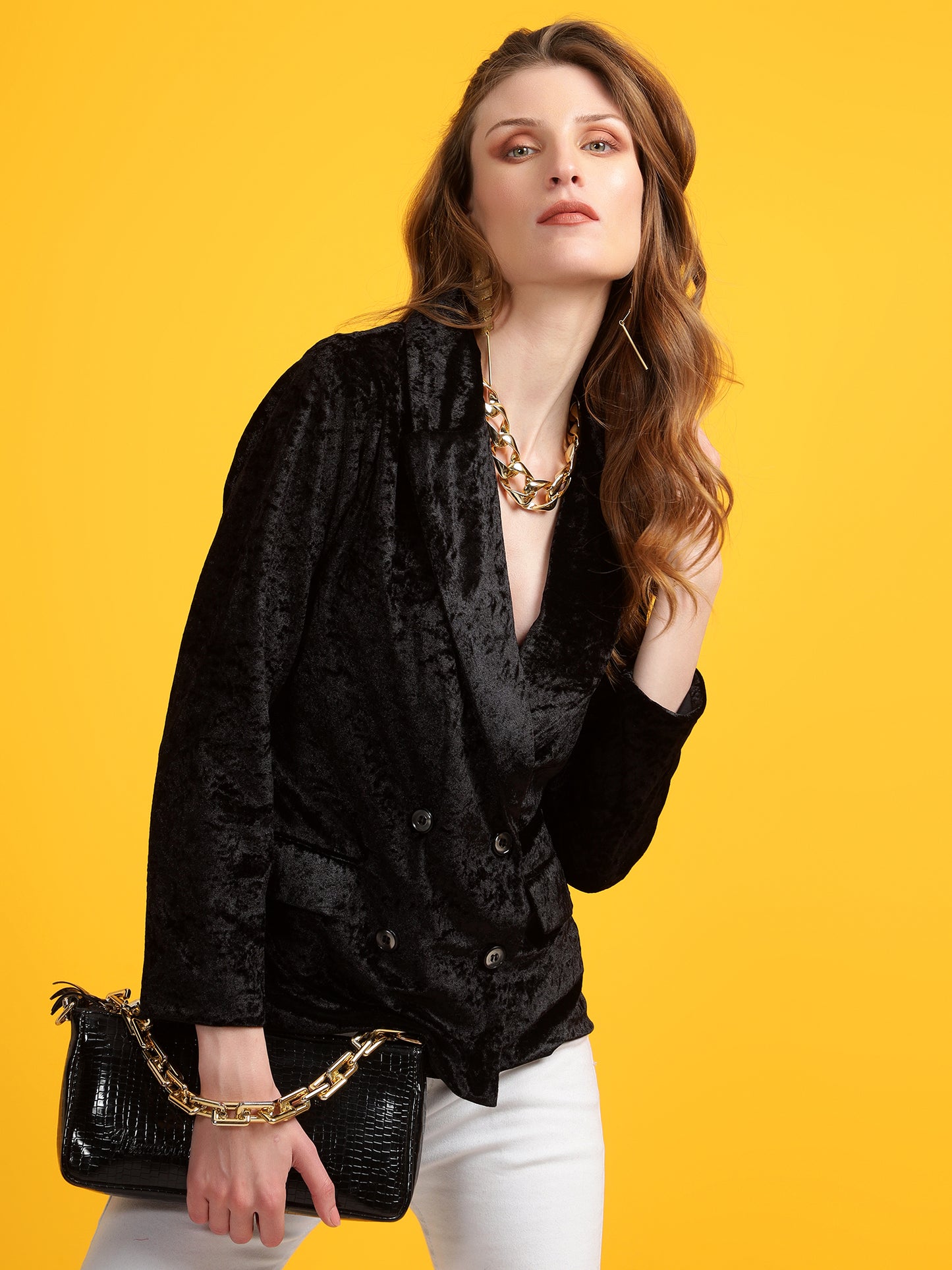 Golden Kite Black Solid Women Double-Breasted Blazer