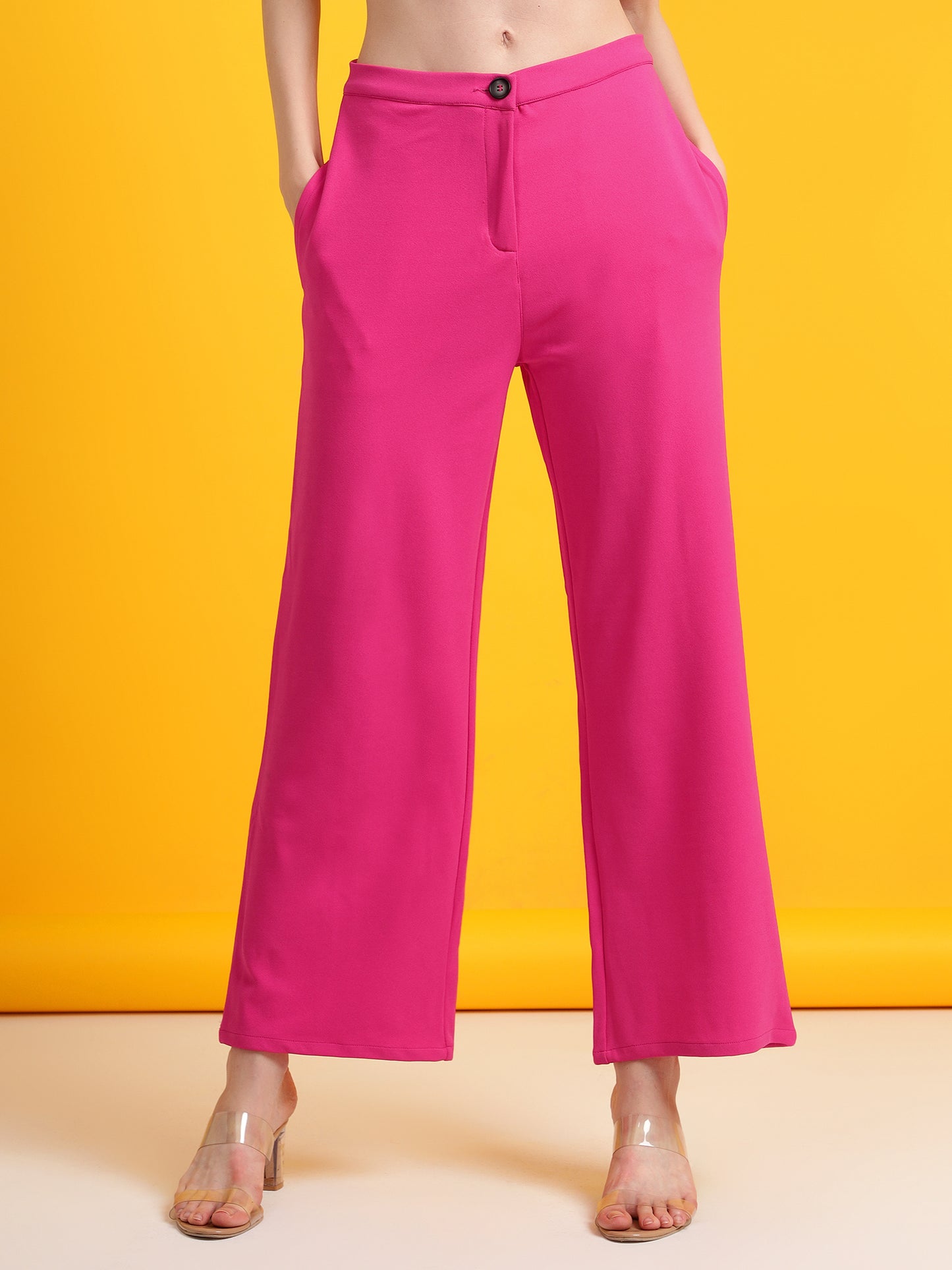 Golden Kite Solid High-Rise Trouser, has a elasticated waistband with button closure with zip fly & 2 pockets Casual Pant