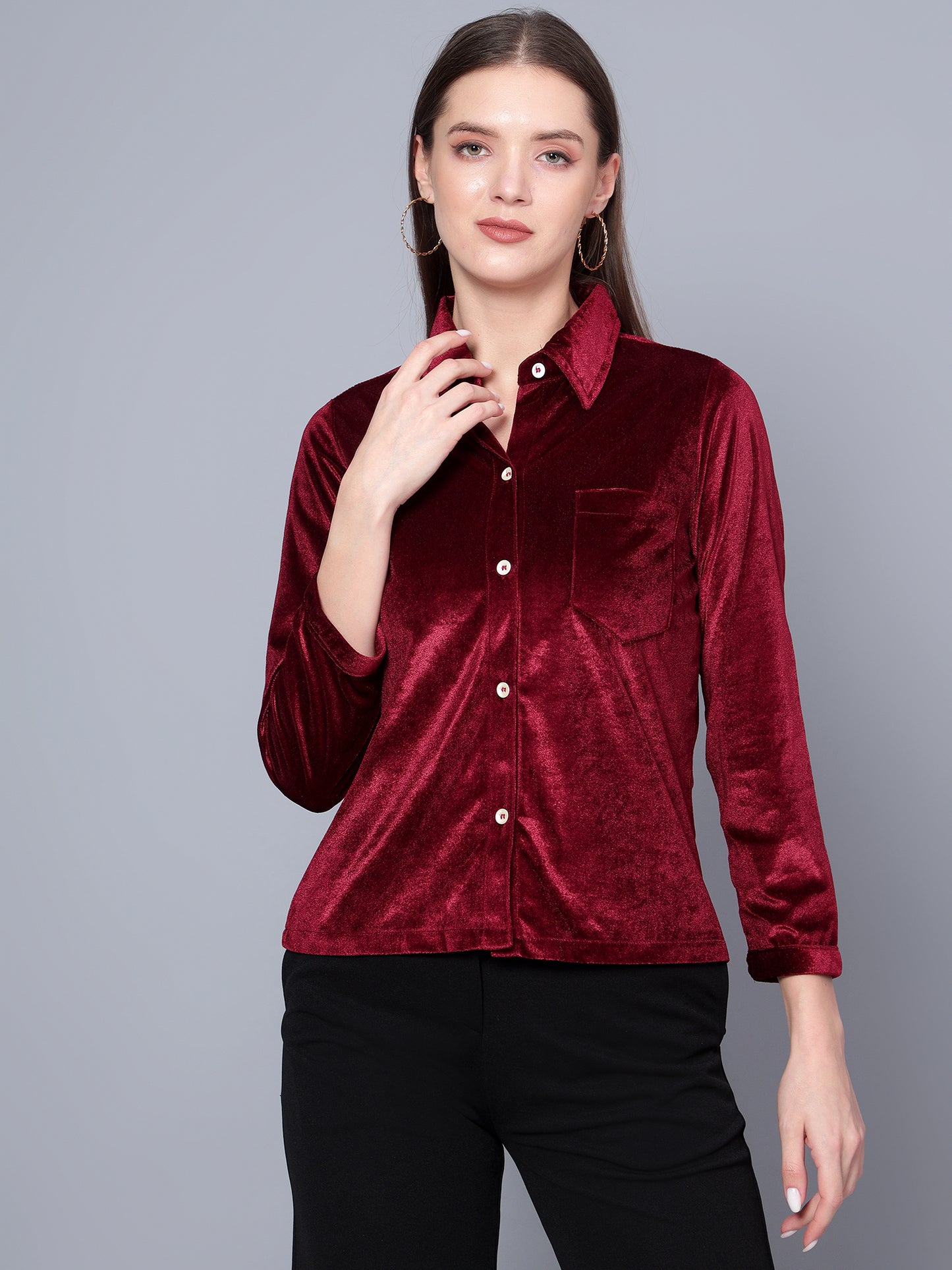 Golden Kite Fuchsia Women Solid Shirt Top ,Button Detail