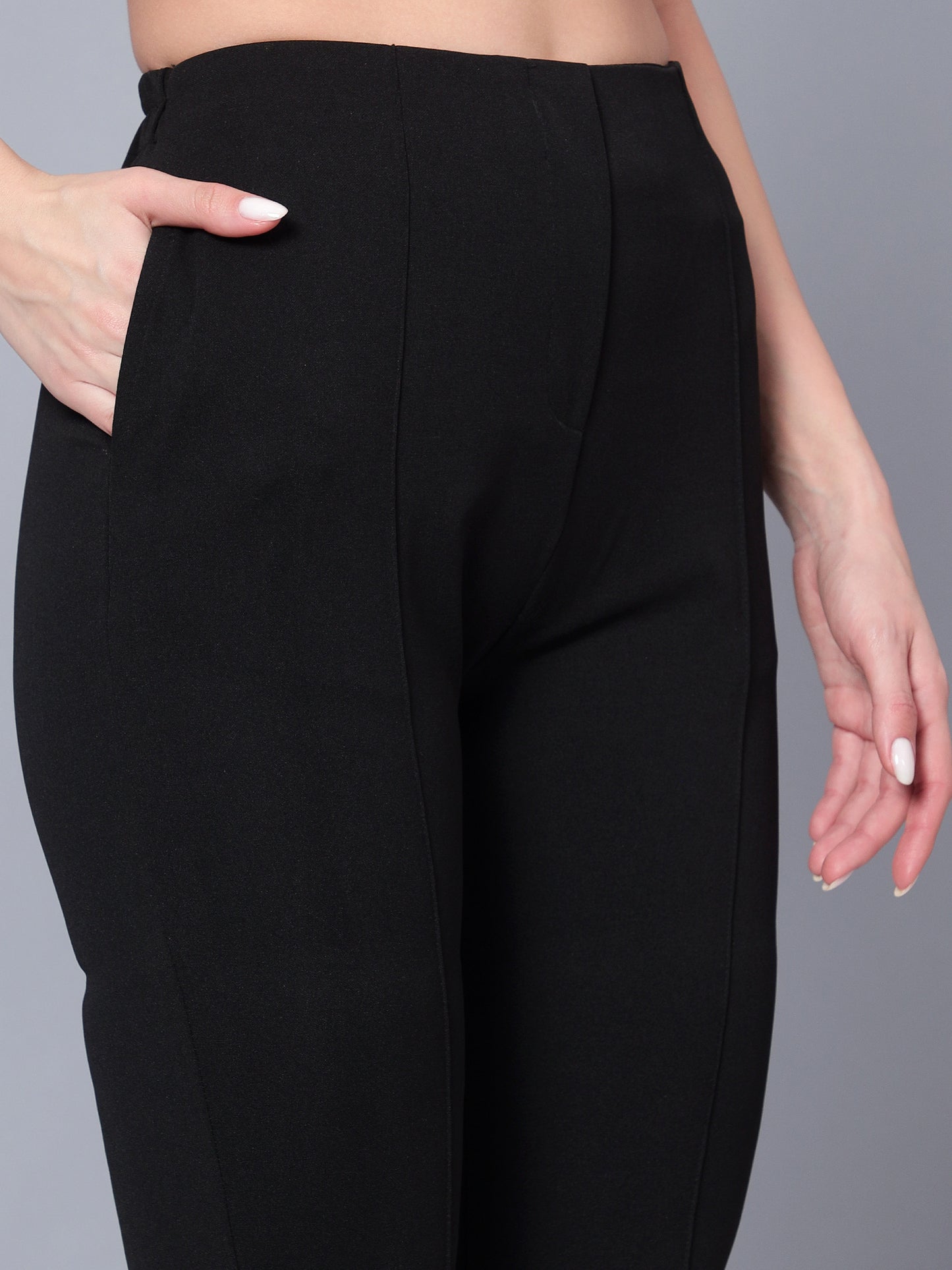 Golden Kite Women Solid High-rise regular-fit trousers, semi a-line bottom , slip on closure , and two Side pockets , Casual Pant