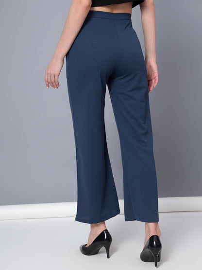 Golden Kite Solid High-Rise Trouser, has a elasticated waistband with button closure with zip fly & 2 pockets Casual Pant