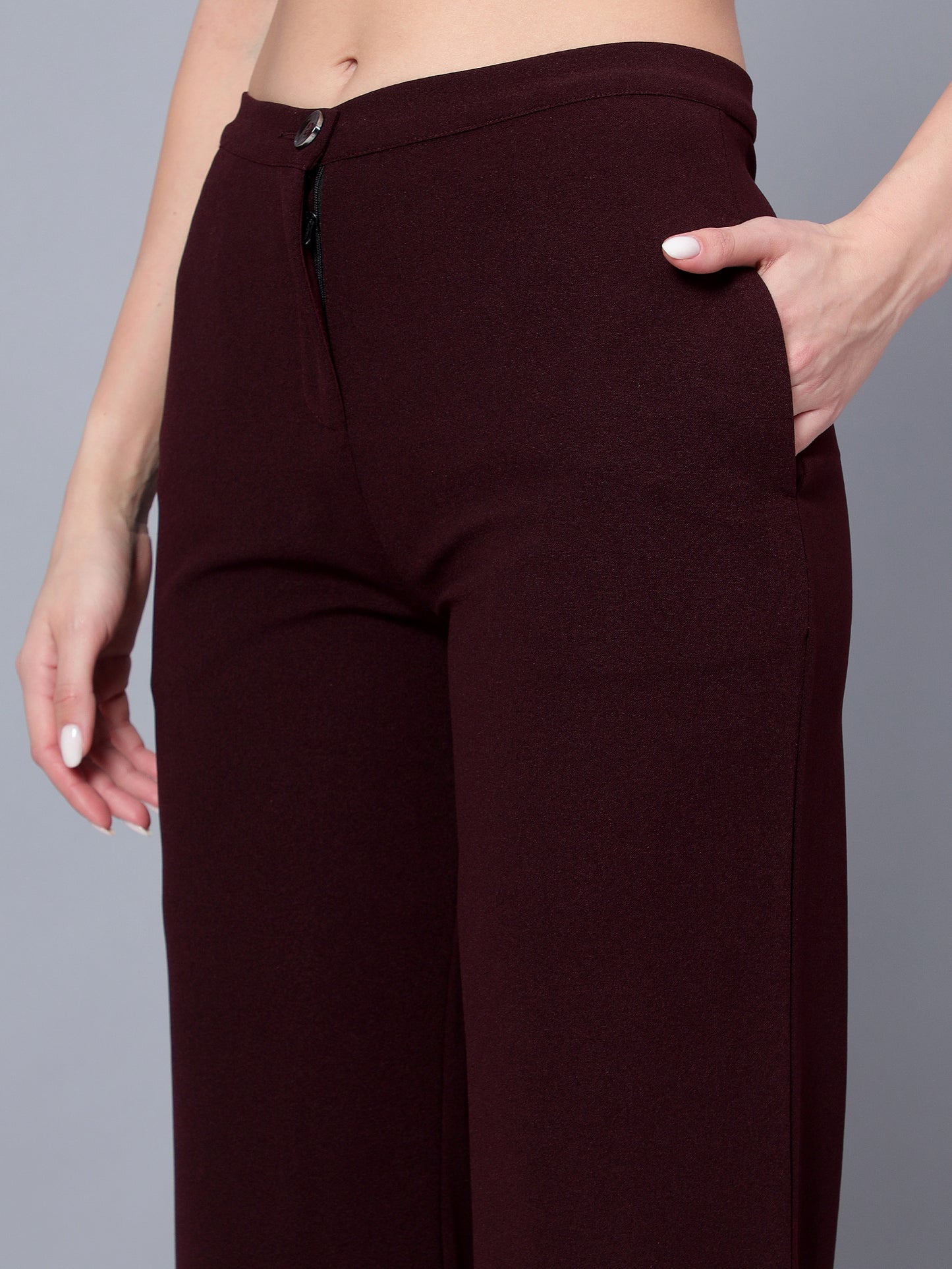 Golden Kite Solid High-Rise Trouser, has a elasticated waistband with button closure with zip fly & 2 pockets Casual Pant
