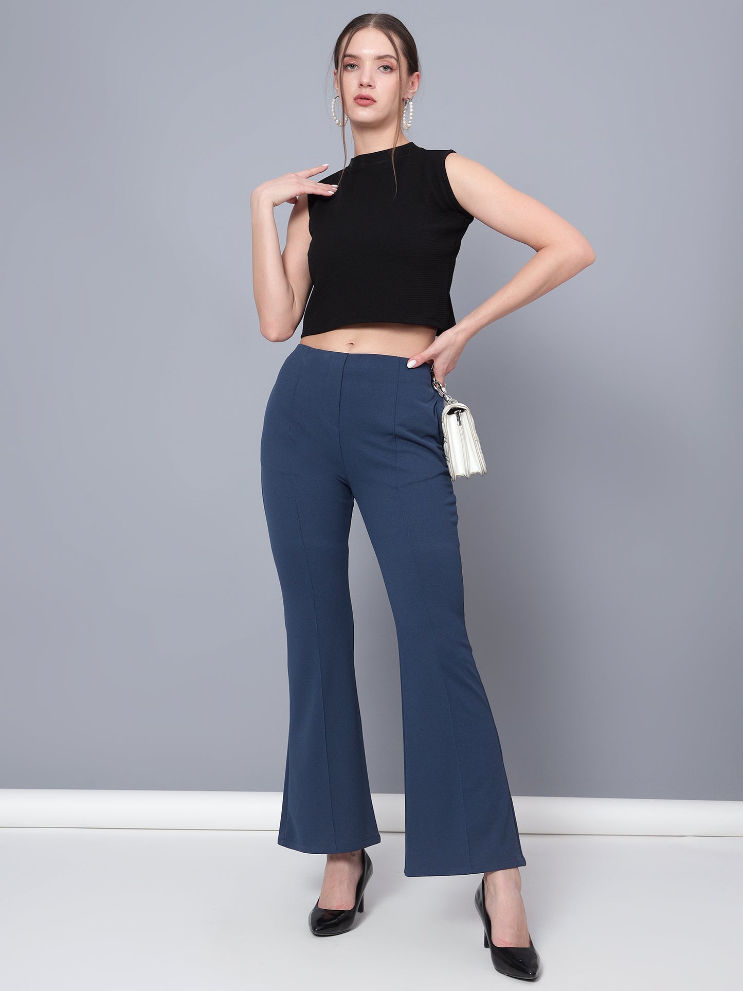 Golden Kite Women Solid High-rise regular-fit trousers, semi a-line bottom , slip on closure , and two Side pockets , Casual Pant