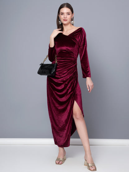 Golden Kite Black Solid Off-Shoulder ,Side Slit Dress