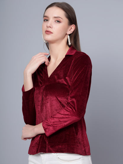 Golden Kite Black Solid Women V-Neck Collared Top