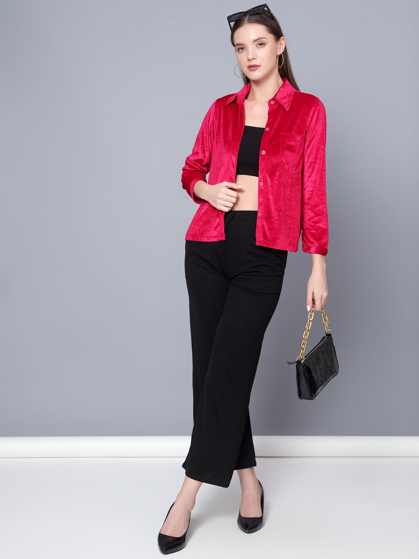 Golden Kite Fuchsia Women Solid Shirt Top ,Button Detail