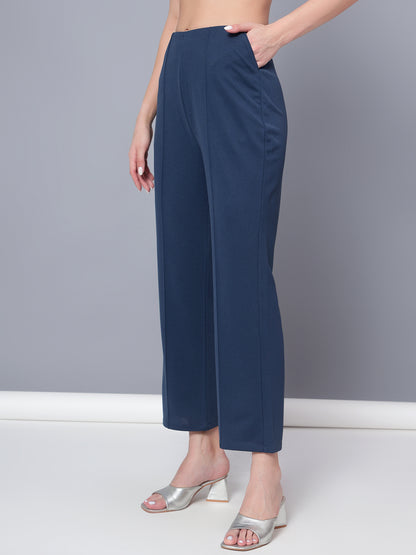 Golden Kite Black Solid High-Rise Trousers a slip on closure, and two pockets Casual Trouser