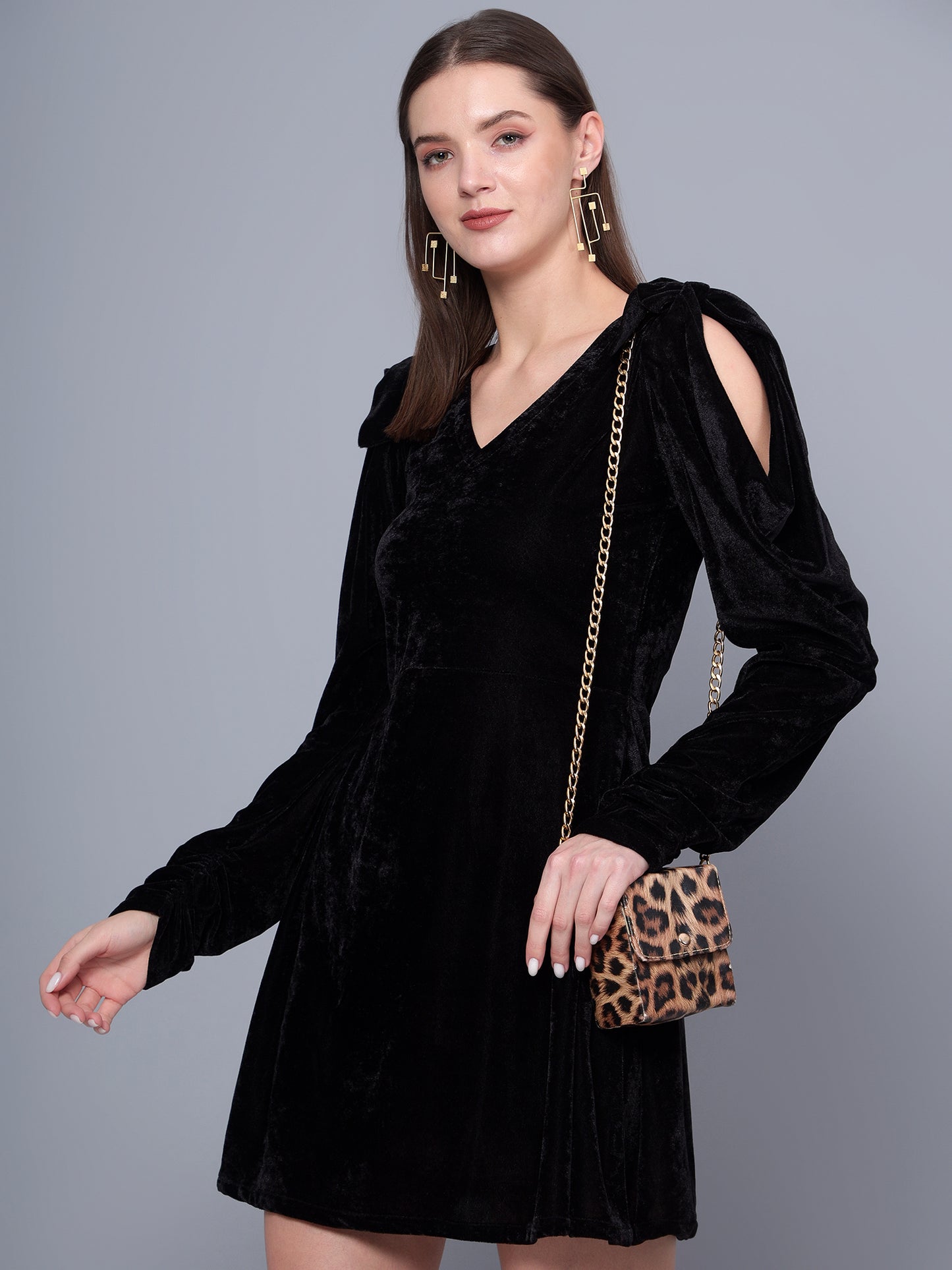 Golden Kite Black Solid A-line Midi Dress ,Cowl sleeve Detail