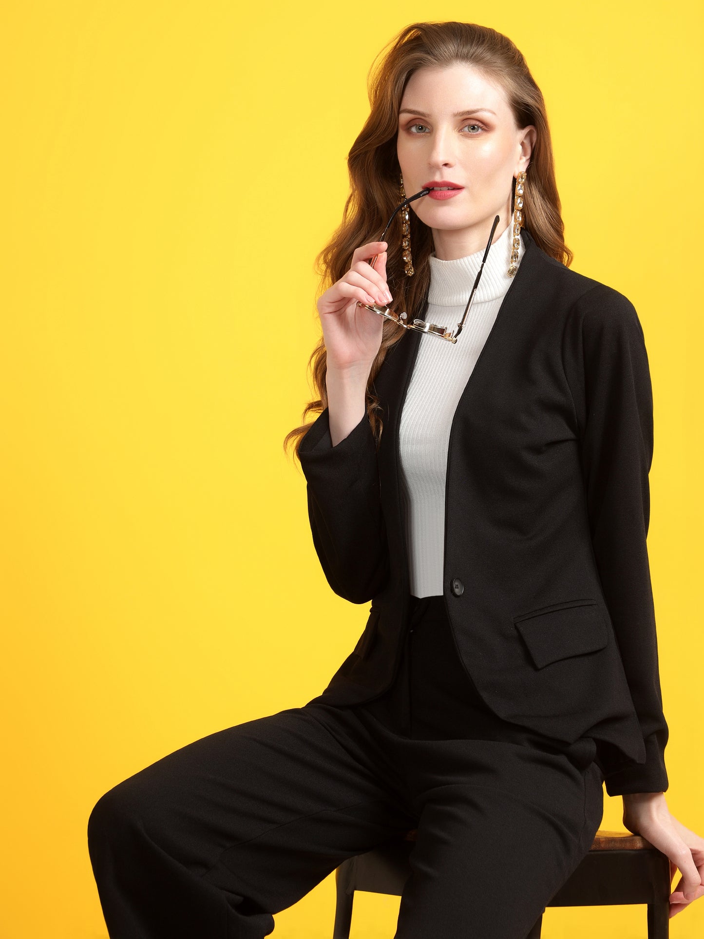 Golden Kite Women Black Solid Single-Breasted 2-Piece Suit