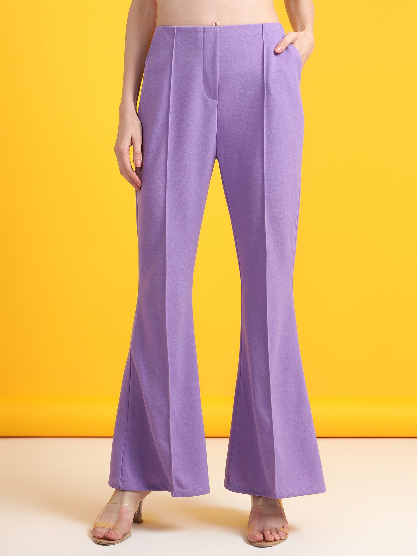 Golden Kite Black Solid High-rise regular-fit trousers, Flared bottom , slip on closure , and two Side pockets Women Pant