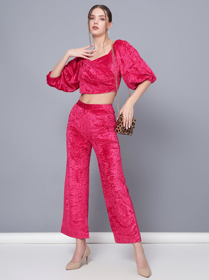 Golden Kite Women Solid Crop Top & Straight Trouser Co-Ord Set