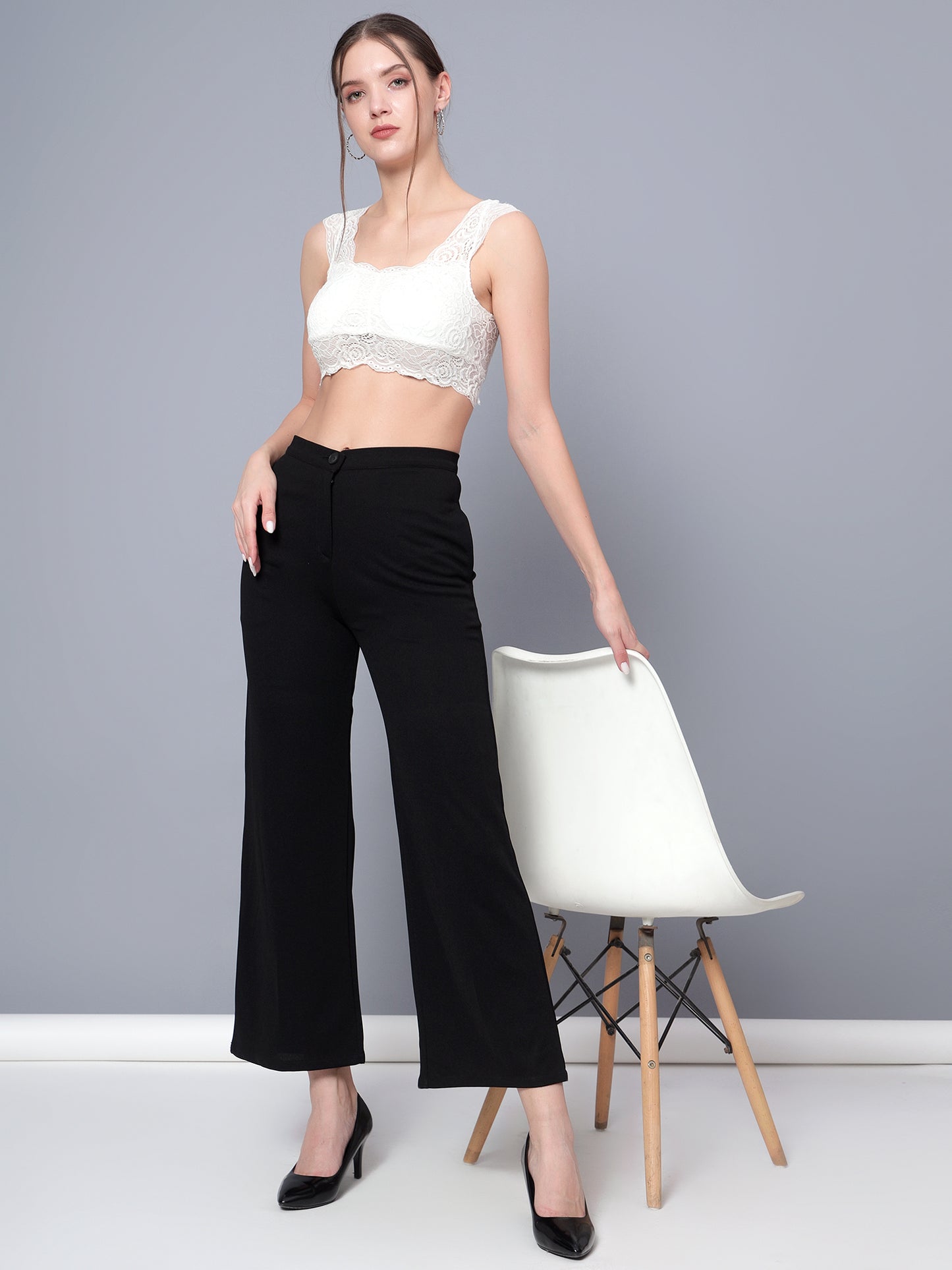 Golden Kite Solid High-Rise Trouser, has a elasticated waistband with button closure with zip fly & 2 pockets Casual Pant