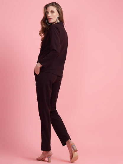 Golden Kite Black Solid Women Double-Breasted Blazer & Trouser set