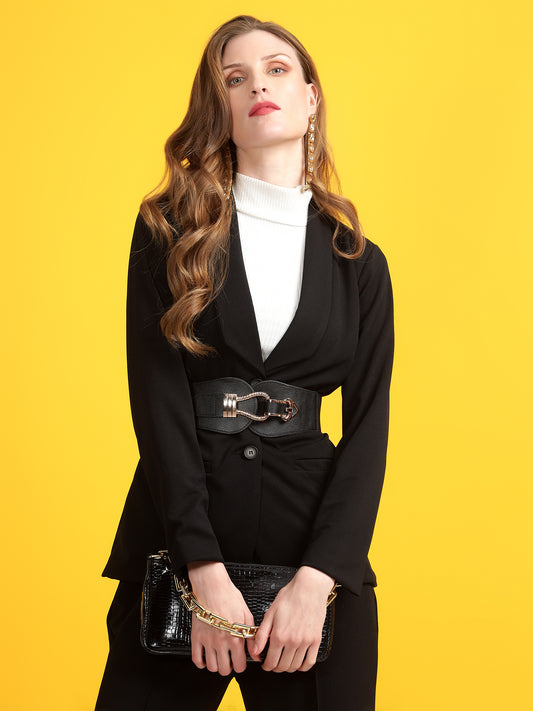 Golden Kite Black
Women Solid Regular Fit Single Breasted Shawl Collar Blazer