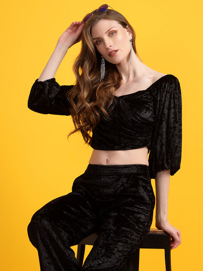 Golden Kite Women Solid Crop Top & Straight Trouser Co-Ord Set