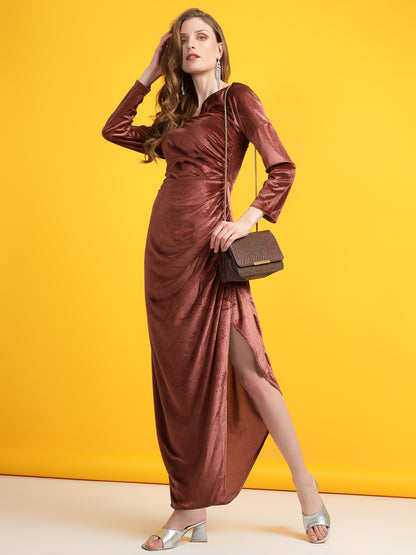Golden Kite Black Solid Off-Shoulder ,Side Slit Dress