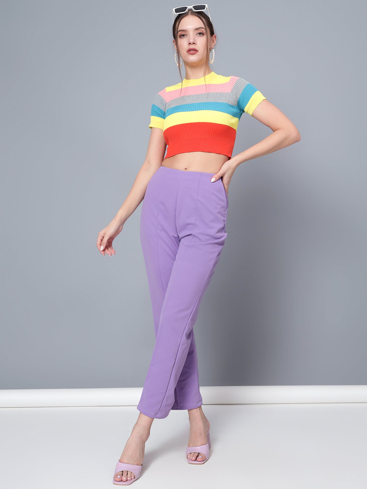 Golden Kite Black Solid High-Rise Trousers a slip on closure, and two pockets Casual Trouser