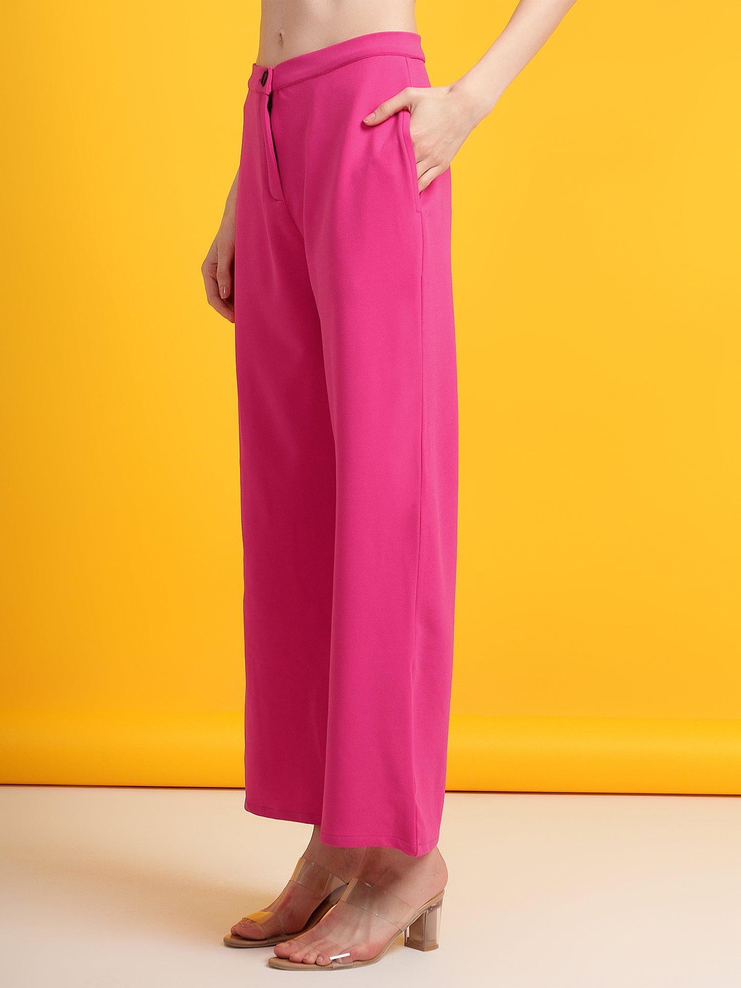 Golden Kite Solid High-Rise Trouser, has a elasticated waistband with button closure with zip fly & 2 pockets Casual Pant