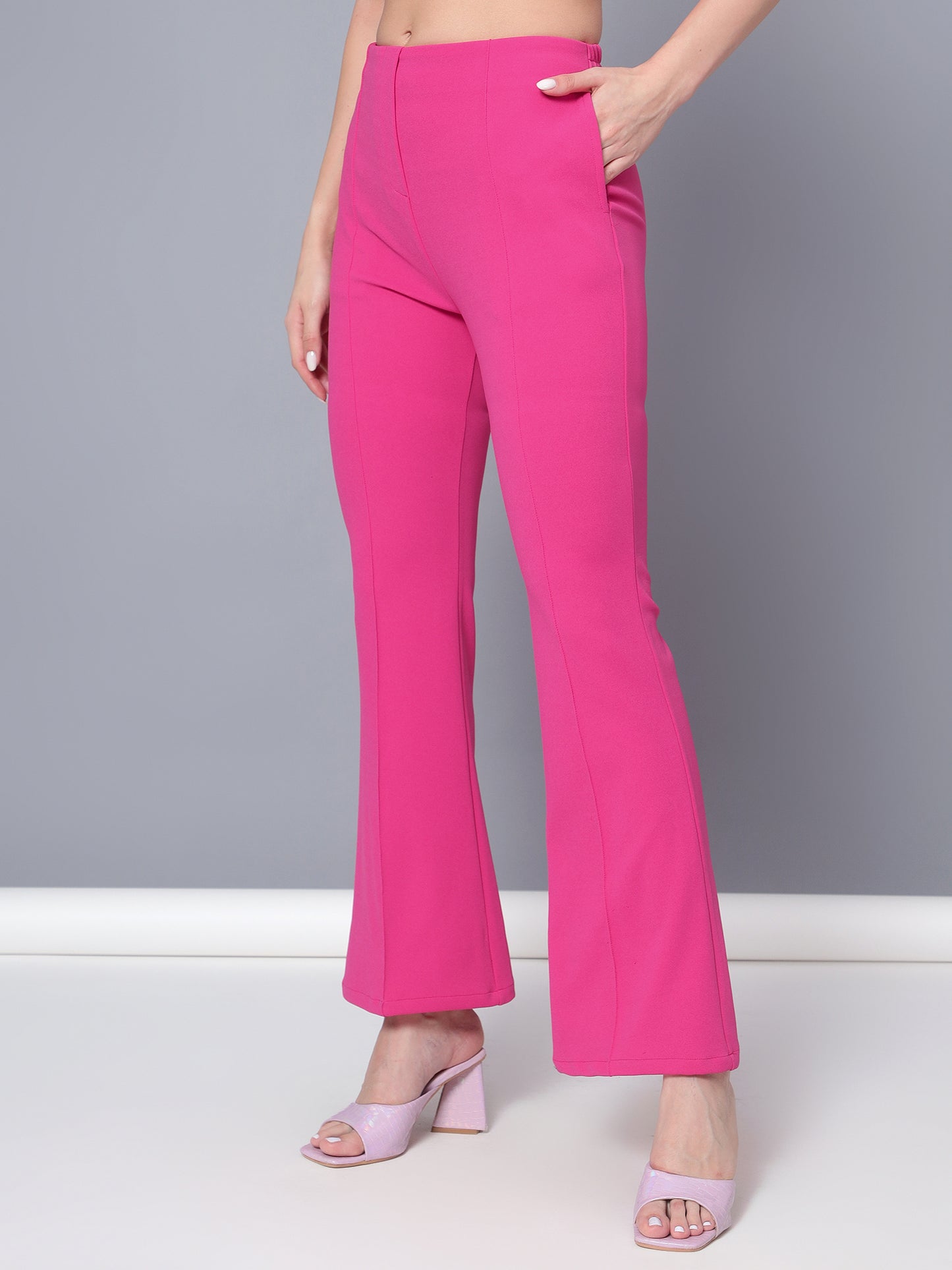 Golden Kite Women Solid High-rise regular-fit trousers, semi a-line bottom , slip on closure , and two Side pockets , Casual Pant