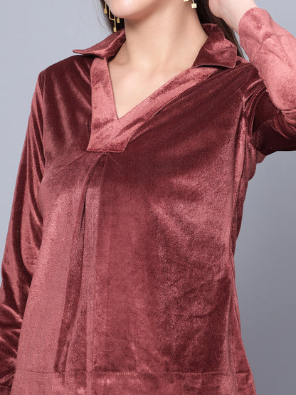 Golden Kite Black Solid Women V-Neck Collared Top