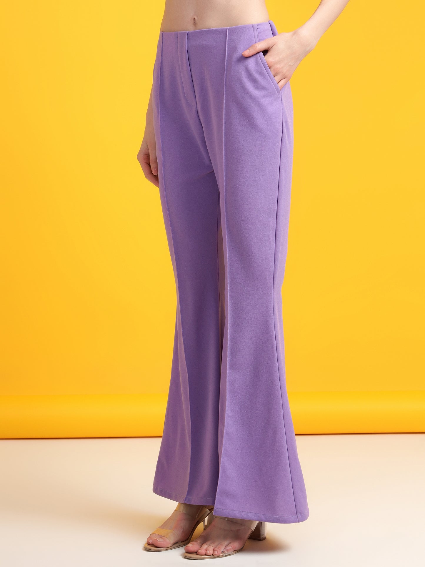 Golden Kite Black Solid High-rise regular-fit trousers, Flared bottom , slip on closure , and two Side pockets Women Pant