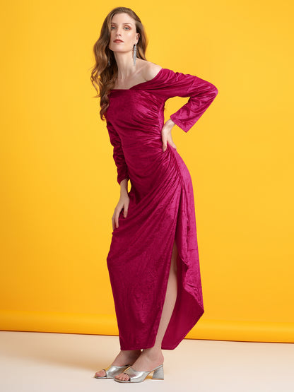 Golden Kite Black Solid Off-Shoulder ,Side Slit Dress