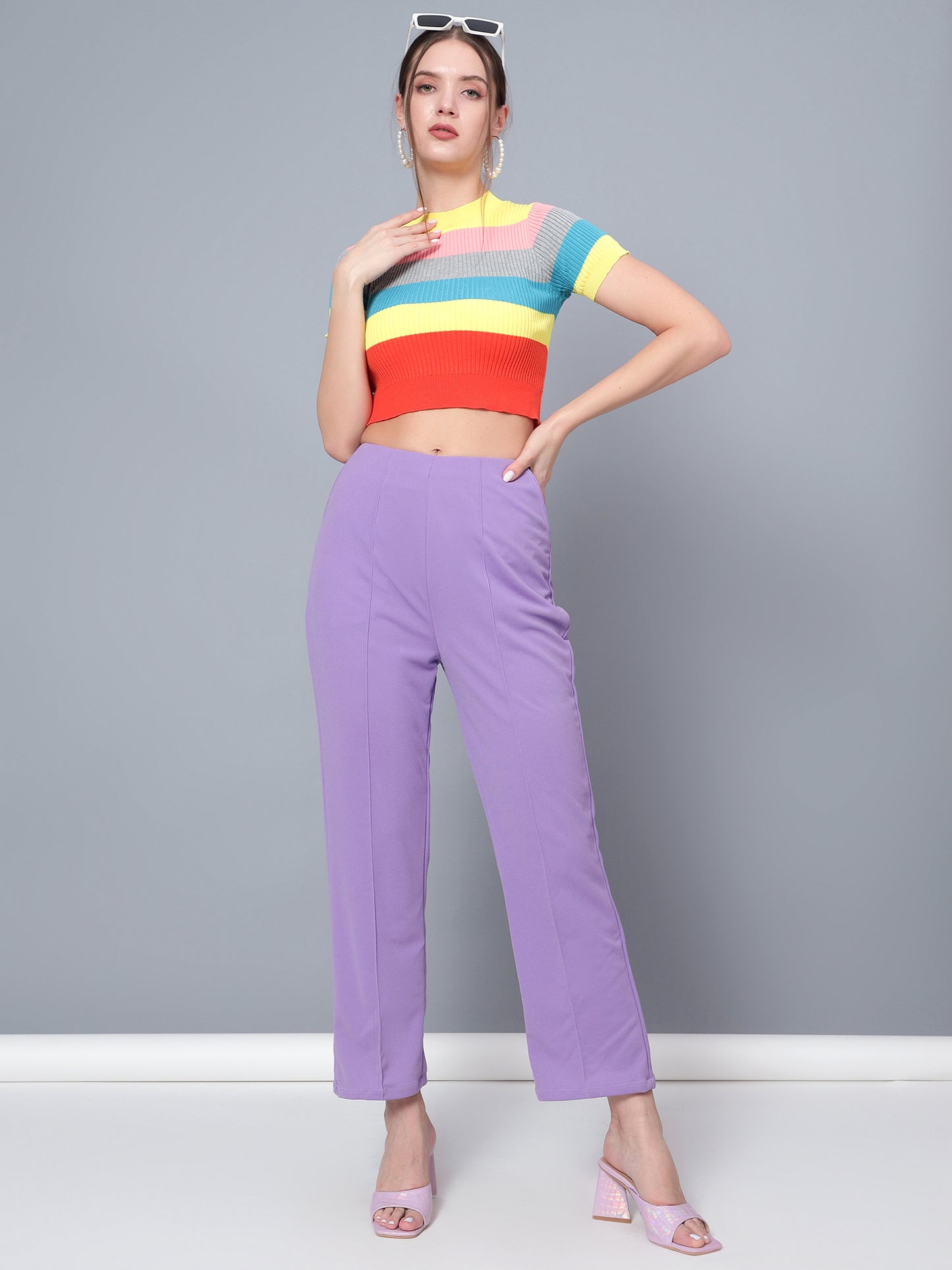 Golden Kite Black Solid High-Rise Trousers a slip on closure, and two pockets Casual Trouser