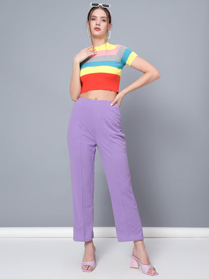 Golden Kite Black Solid High-Rise Trousers a slip on closure, and two pockets Casual Trouser