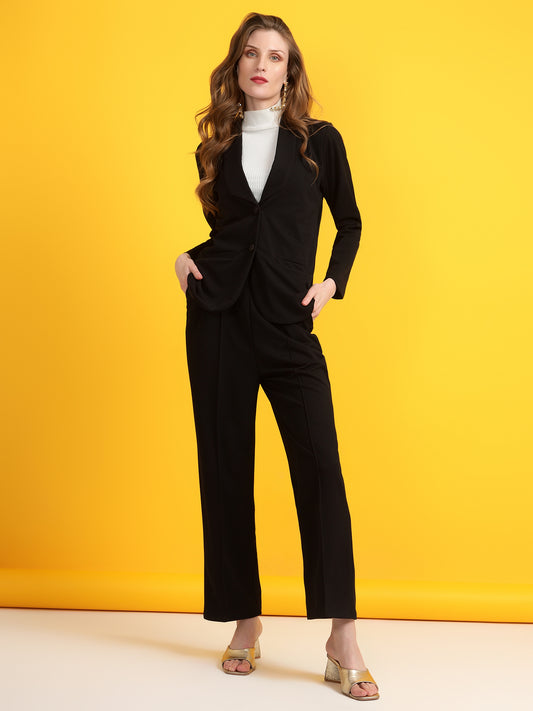 Golden Kite Black Women Solid Regular Fit Single Breasted 2-Piece Suit