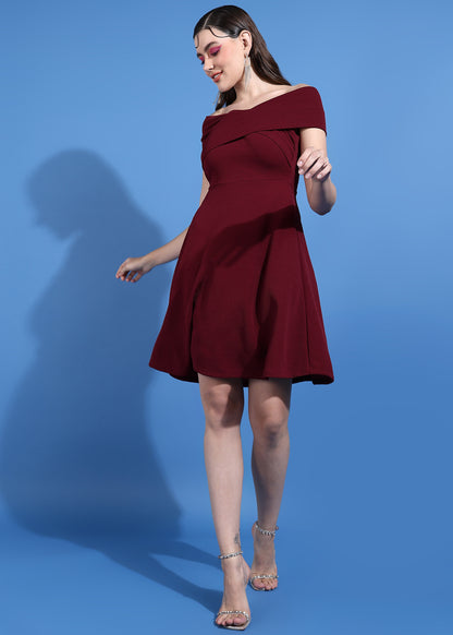 Golden Kite Women's Stretchable Polyester Off Shoulder Neck Wrap Midi Dress