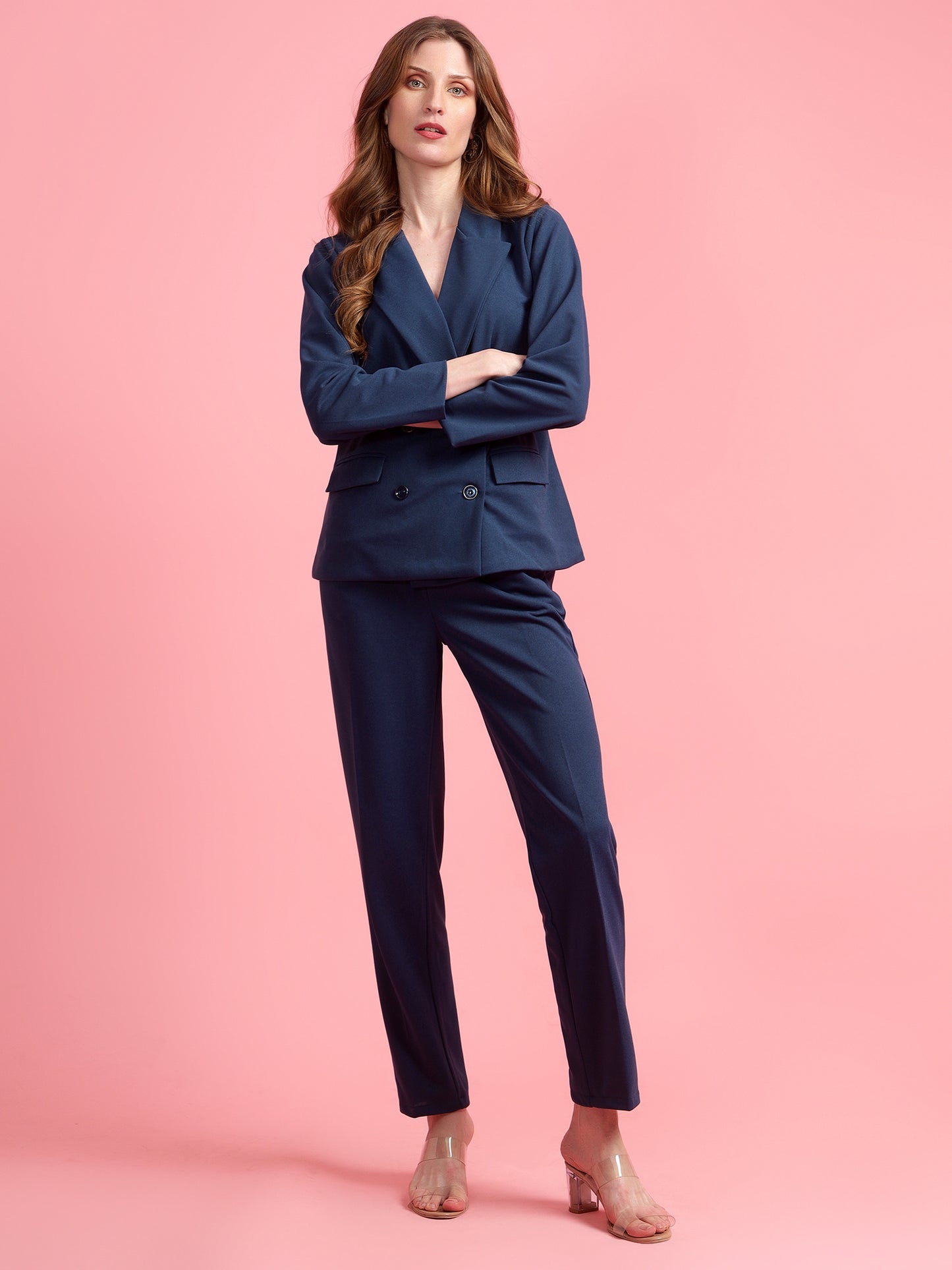 Golden Kite Black Solid Women Double-Breasted Blazer & Trouser set