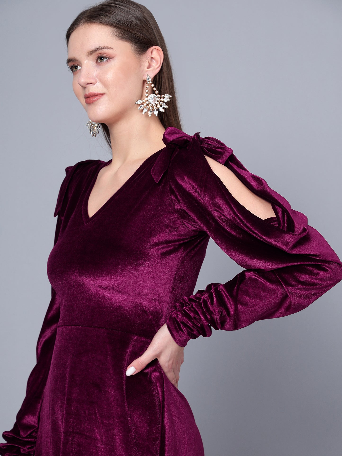 Golden Kite Black Solid A-line Midi Dress ,Cowl sleeve Detail