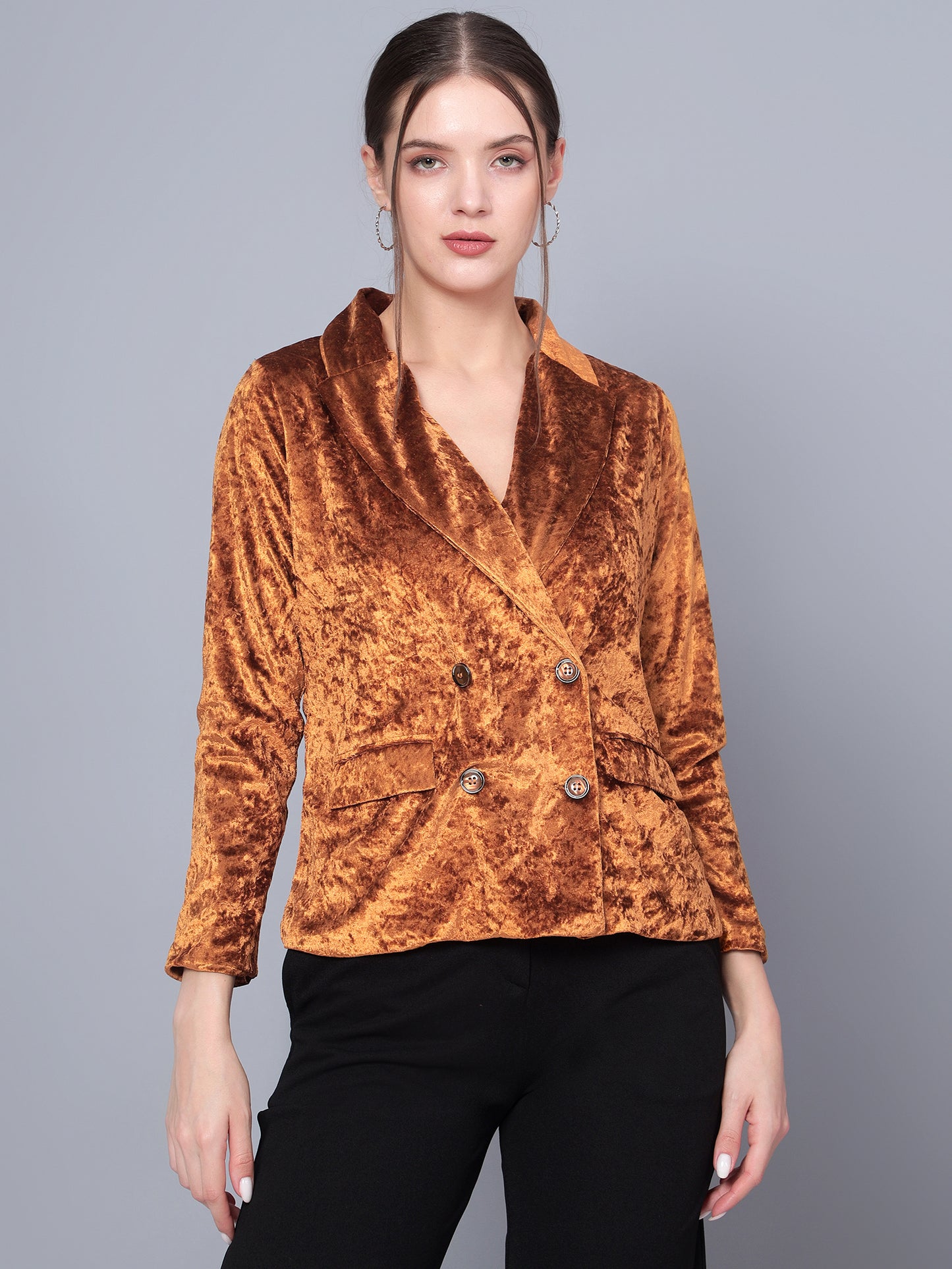 Golden Kite Black Solid Women Double-Breasted Blazer