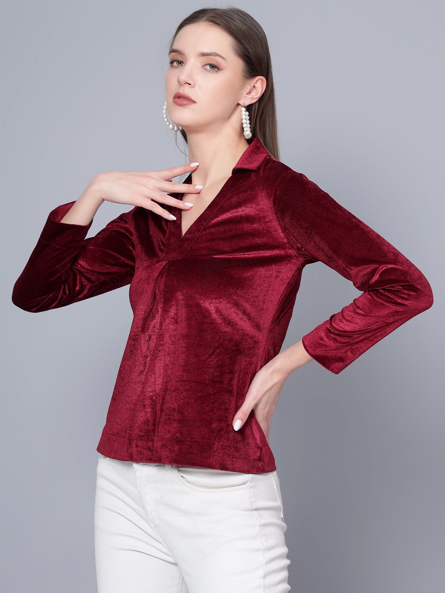 Golden Kite Black Solid Women V-Neck Collared Top