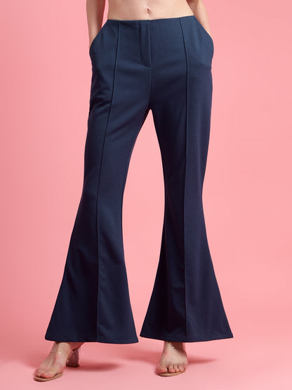 Golden Kite Black Solid High-rise regular-fit trousers, Flared bottom , slip on closure , and two Side pockets Women Pant