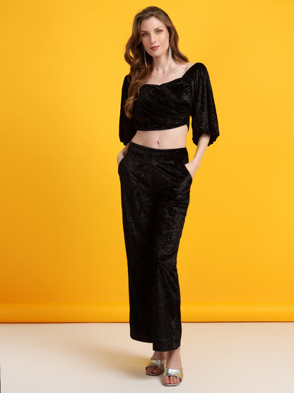 Golden Kite Women Solid Crop Top & Straight Trouser Co-Ord Set