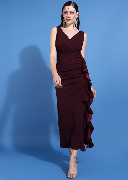 Golden Kite Black V-Neck Sleeveless ruffled Maxi Dress