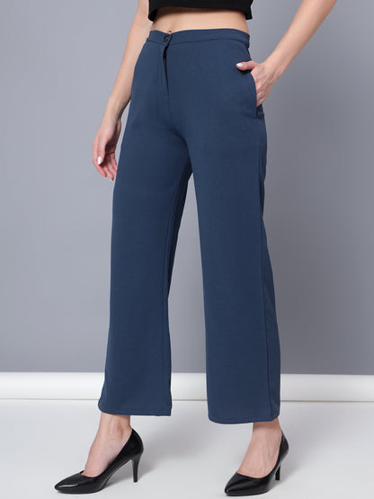 Golden Kite Solid High-Rise Trouser, has a elasticated waistband with button closure with zip fly & 2 pockets Casual Pant