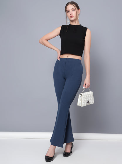 Golden Kite Women Solid High-rise regular-fit trousers, semi a-line bottom , slip on closure , and two Side pockets , Casual Pant