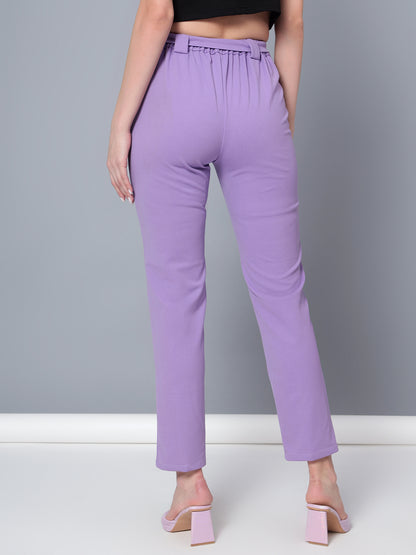 Golden Kite Women Purple Trouser is a stylish piece.Two Side Pockets ,Trouser Loops Belt Detail Women Casual pant
