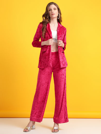 Golden Kite Black Solid Women Single-Breasted Velvet Blazer & Trouser set